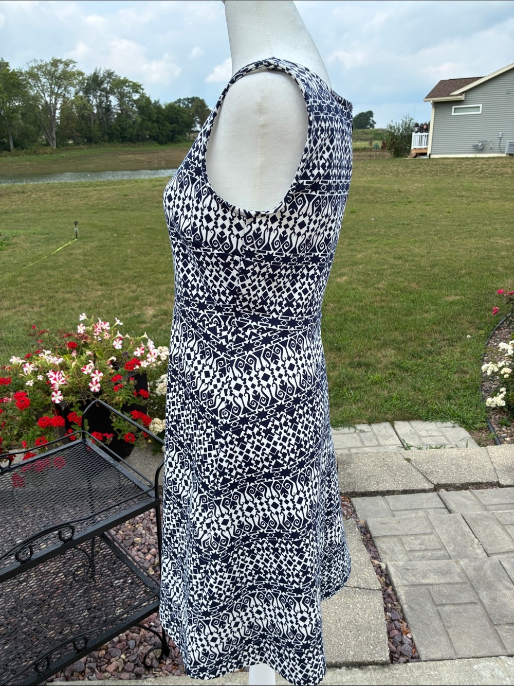 Talbots Navy and White Sleeveless Fit-and-Flare Dress - Picture 2 of 12